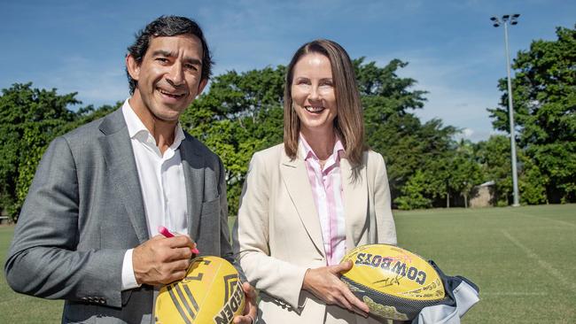 Cowboys legend Johnathan Thurston and Cairns Mayor Amy Eden at West Barlow on Tuesday. Photo by Brian Cassey