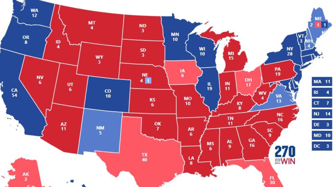 A map showing a Donald Trump path to victory. Picture: Supplied