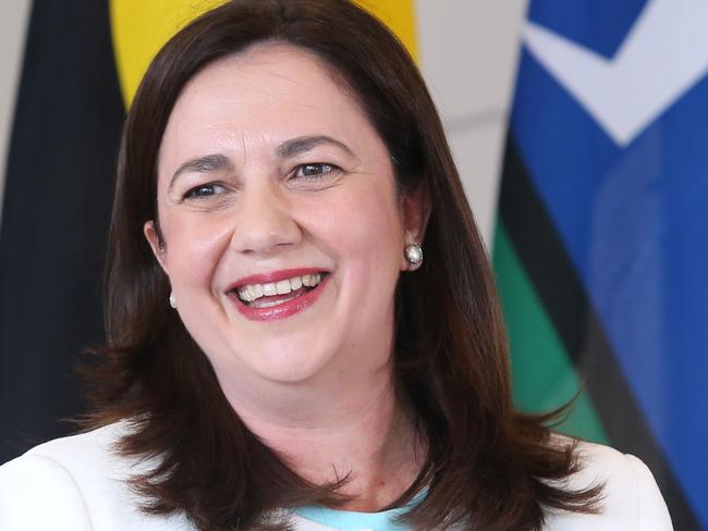 Queensland Premier Annastacia Palaszczuk reacts as she speaks to the media at the Government executive building, Friday, December 8, 2017. Queensland Premier Annastacia Palaszczuk will formally declare victory in the state election after opposition leader Tim Nicholls conceded defeat. (AAP Image/Jono Searle) NO ARCHIVING