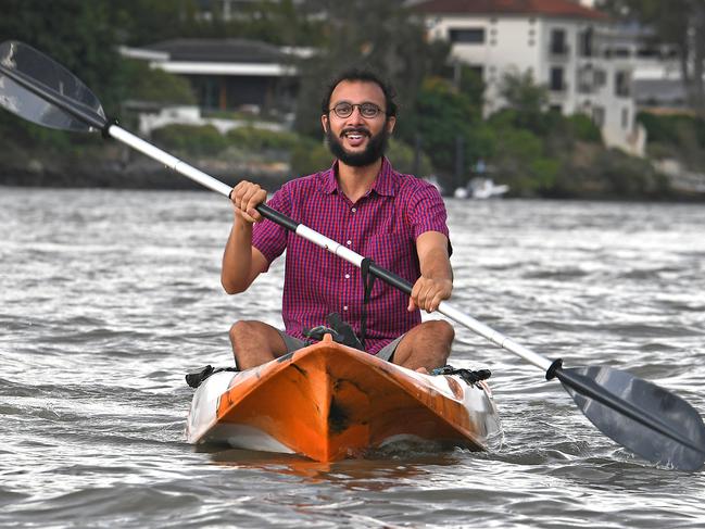 Greens Councillor Jonathan Sri on the Brisbane River in 2019. Picture: John Gass