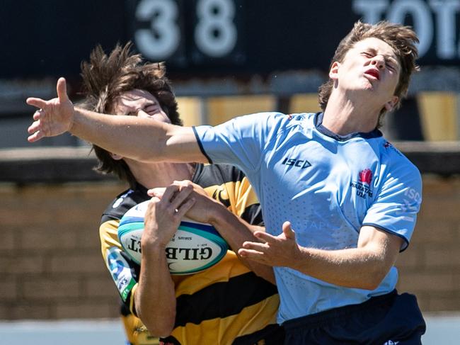 29/10/23. News Local, Sport.Sylvania Waters, NSW, Australia.U 16Ãs Rugby.Action pics from the NSW v Western Force under 16Ãs game at Forshaw Park in Sylvania Waters.Pic shows NSW player Tom HartmanPicture: Julian Andrews