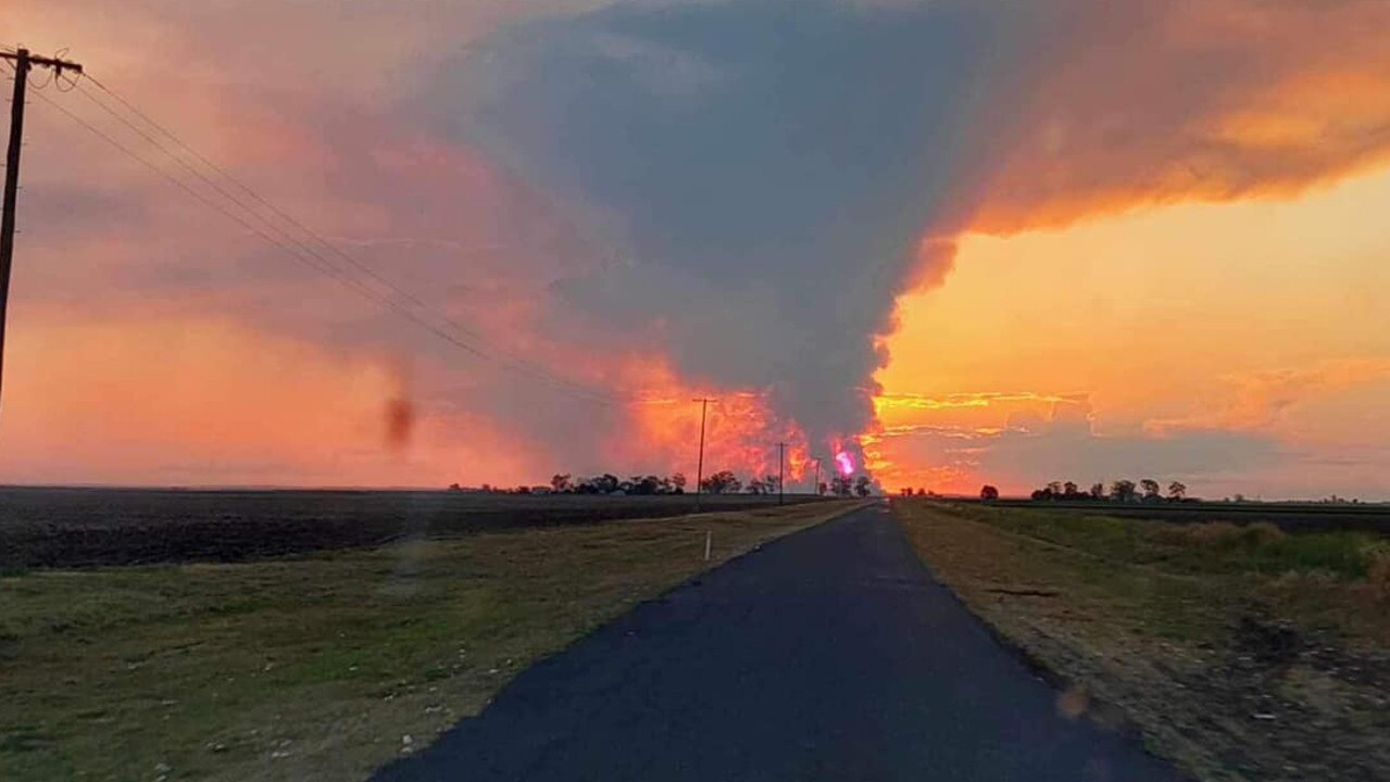 A large fire that started from a lightning strike in the Dunmore Forest has broken its containment lines and push north overnight, threatening homes and grazing land. September 9, 2023.