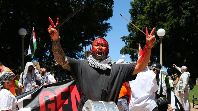 Protesters gather at Hyde Park in Sydney and march through the city to call for an end to the current Israeli occupation of Palestine and the ongoing war between the two nations. Picture: Gaye Gerard