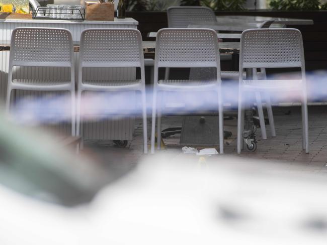 The scene after the shooting at Sweet Lulu cafe in Keilor. Picture: Tony Gough