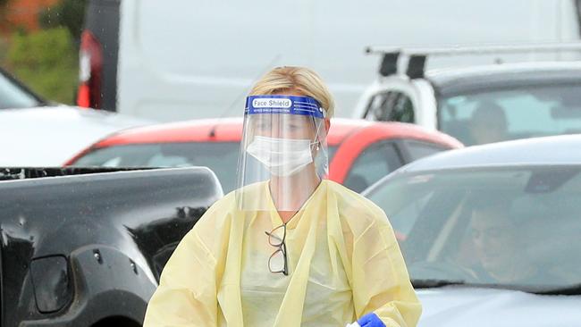 A nurse at the Covid clinic in Byron prepares for the day ahead. Picture: NCA NewsWire / Scott Powick