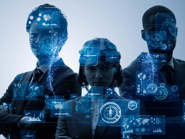 Business and technology concept. Silhouettes of group of businessperson. Human resources.