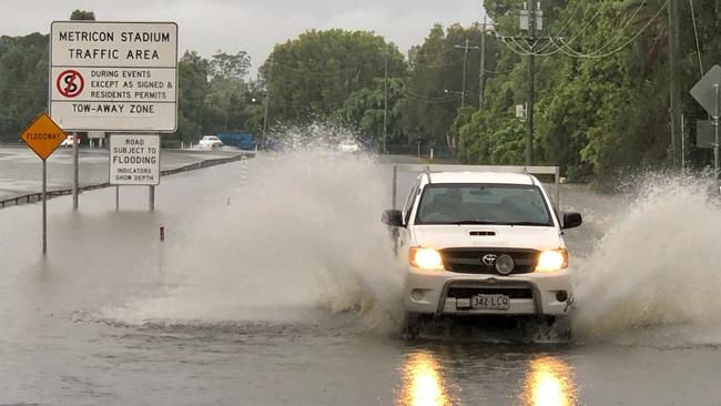 Flooding near Metricon Stadium at Carrara. Picture: Glenn Hampson