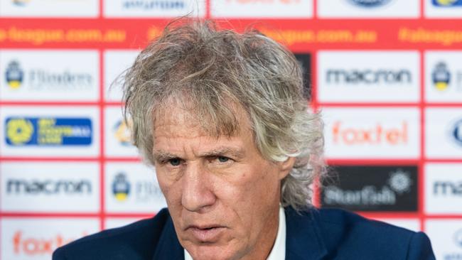 Adelaide United Gertjan Verbeek at Coopers Stadium on March 7. Picture: Sue McKay/Getty Images.