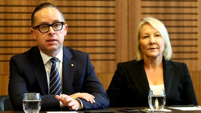 04/06/2018: (L-R) Qantas CEO Alan Joyce and Alison Webster CEO of Qantas International at the IATA annual general meeting in Sydney on Monday. Hollie Adams/The Australian