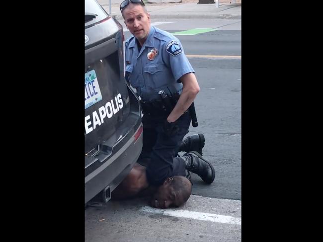 Chauvin kneeling on George Floyd’s neck. Picture: Darnella Frazier/AFP