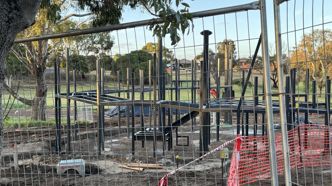 The mound sits within fencing that surrounds the new playground under construction in Rippleside. Picture: Supplied.