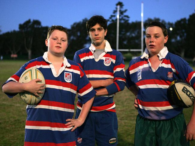 Nick Molnar, centre, when he was a 15-year-old rugby player for Easts Rugby Club.