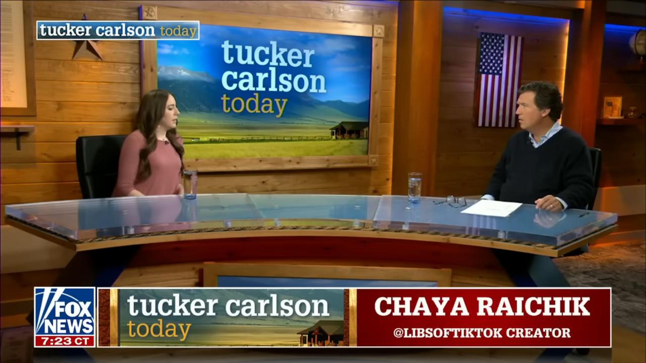 Raichik sat down with Fox News host Tucker Carlson. Picture: Tucker Carlson Tonight/Fox News