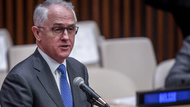 Prime Minister Malcolm Turnbull visits the USA. 2016. Prime Minister Malcolm Turnbull gives a speech at the United Nations summit for Refugees and Migrants at the UN headquarters in NYC. Picture: Jake Nowakowski