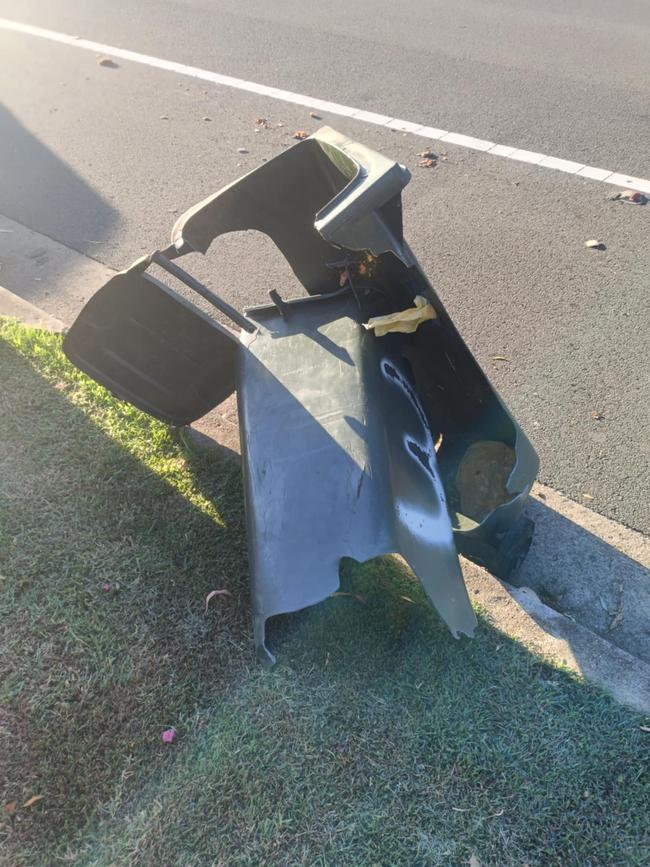 Melanie James’ bin was destroyed and dragged down her street. Picture: Melanie James