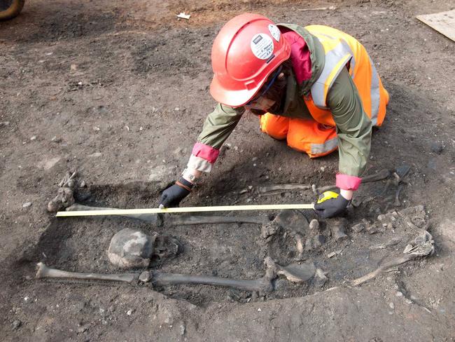 A beheaded Roman skeleton uncovered during Broadgate ticket hall excavation. Picture: Crossrail