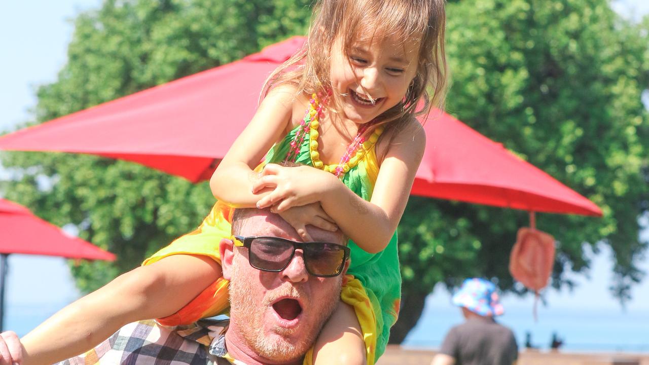 Sam Stanfield and Poppy Anderson, 4, at the ,Teddy Bear’s Picnic on the Esplanade. Picture: Glenn Campbell