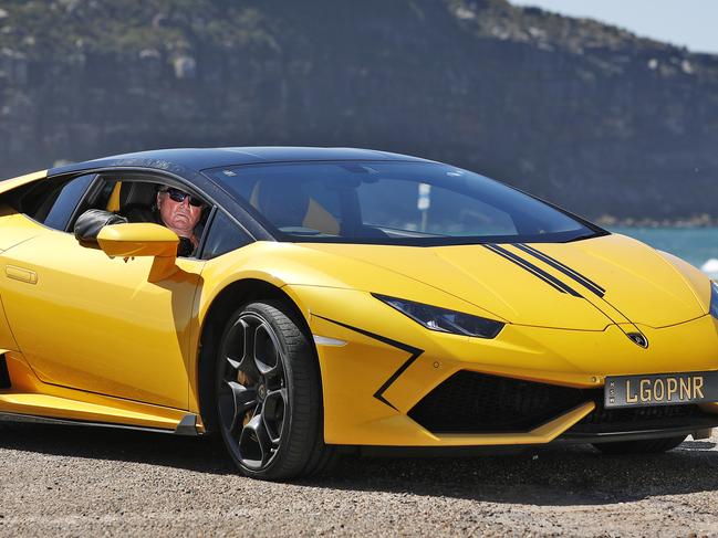 Barrister Peter Lavac pictured at Palm Beach with his Lamborghini with his "LGOPNR" number plates. Picture: Sam Ruttyn