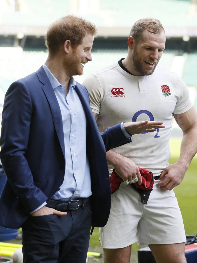 The duke and James Haskell in early 2018 at Twickenham Stadium in London. Picture: Heathcliff O'Malley – WPA Pool/Getty Images