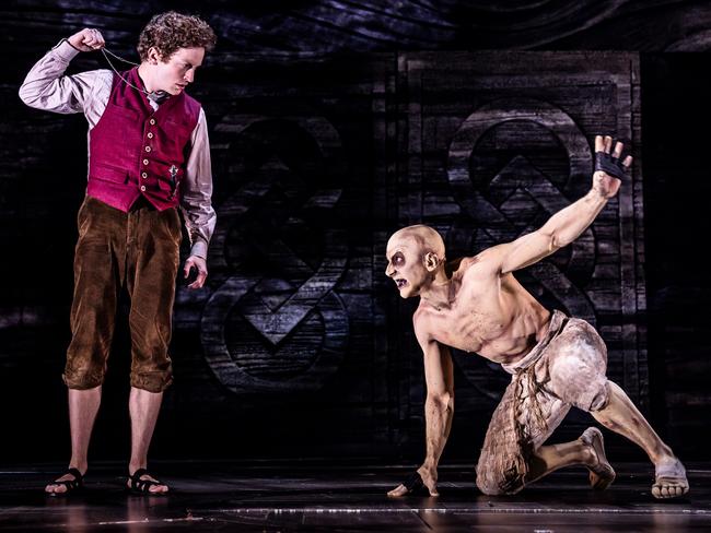 Spencer Davis Milford (Frodo) and Tony Bozzuto (Gollum) in the reimagined musical, The Lord of the Rings: A Musical Tale, which was staged at the Chicago Shakespeare Theatre in July. Photo: Liz Lauren