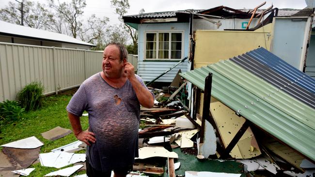 Wednesday marked a year on from Cyclone Debbie, one of the state’s deadliest and costliest extreme weather events. Above, Lewis Bau at the remains of his home in Mount Nutt Road, Bowen after Cyclone Debbie. Photo: Evan Morgan