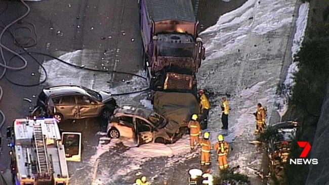 Terrible scene on the M1 last night. Picture: Seven News