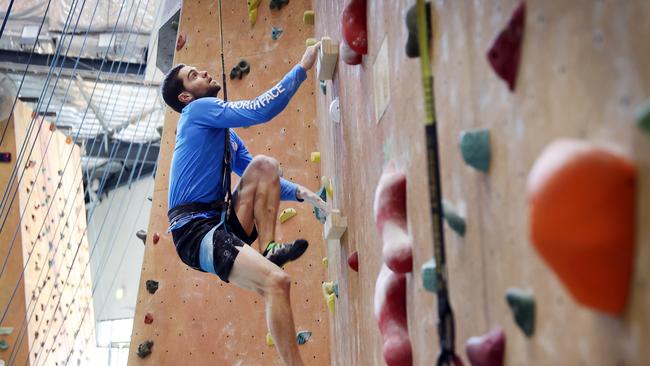 Tom O’Halloran training hard at the Sydney Indoor Climbing Gym at Villawood ahead of his departure to the Olympic Games in Tokyo. Picture: Richard Dobson