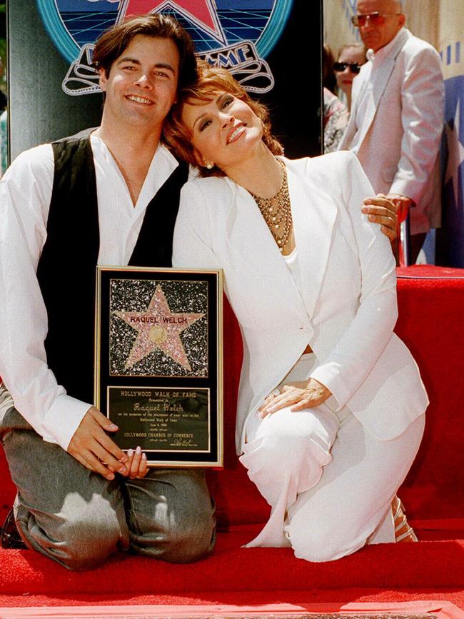 Raquel Welch with son Damon James Welch in 1996 when she received her star on the Hollywood Walk of Fame. Picture: AP