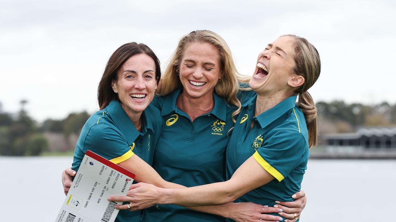 Happier times for Diver, alongside Genevieve Gregson and Jessica Stenson after their Olympic selection. Picture: David Caird