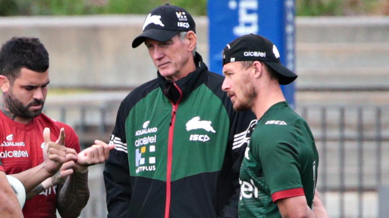 Wayne Bennett and Damien Cook at Rabbitohs training.