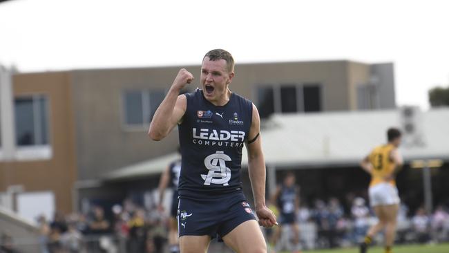 Local SA footy goalkicking great Daniel Nobes added seven majors to his season for Hope Valley against Pooraka. Picture: Morgan Sette