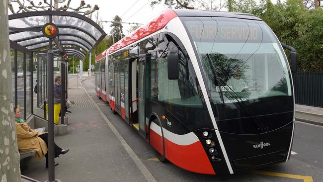 An example of an electric powered bus stop that could be used as part of the Guided Electric Transit System (GETS).