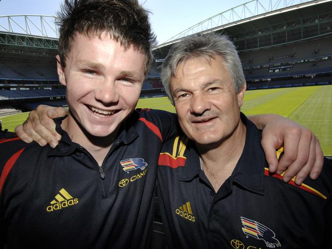 Footballer Patrick Dangerfield with football coach Neil Craig at Telstra Dome 24 Nov 2007.