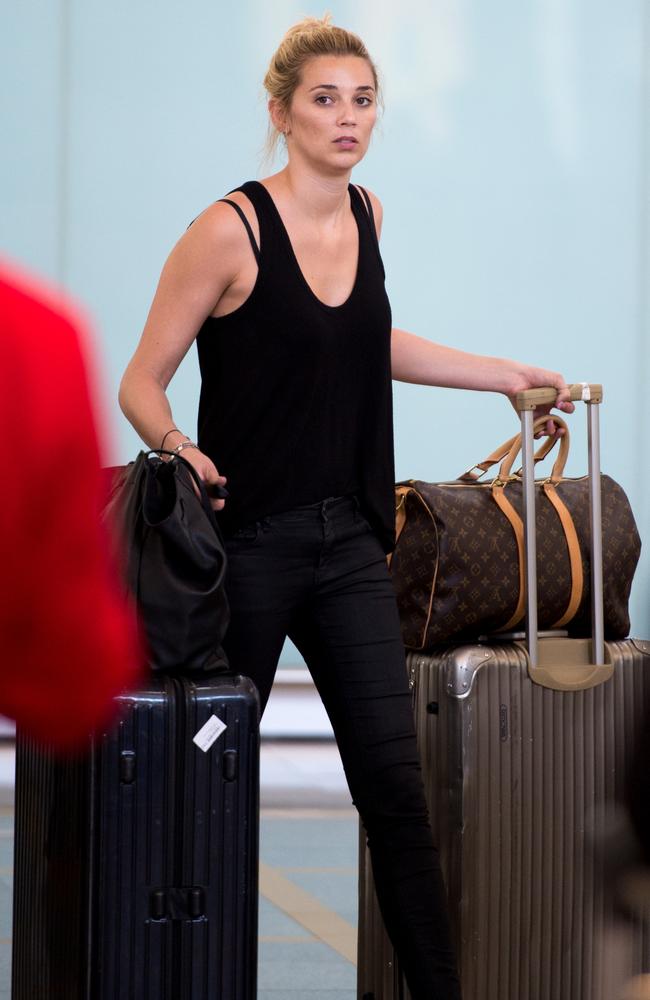 Karl’s girlfriend Jasmine Yarbrough at Hong Kong airport. Picture: Diimex