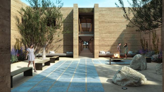 Towering sandstone walls will create private spaces on the grounds.