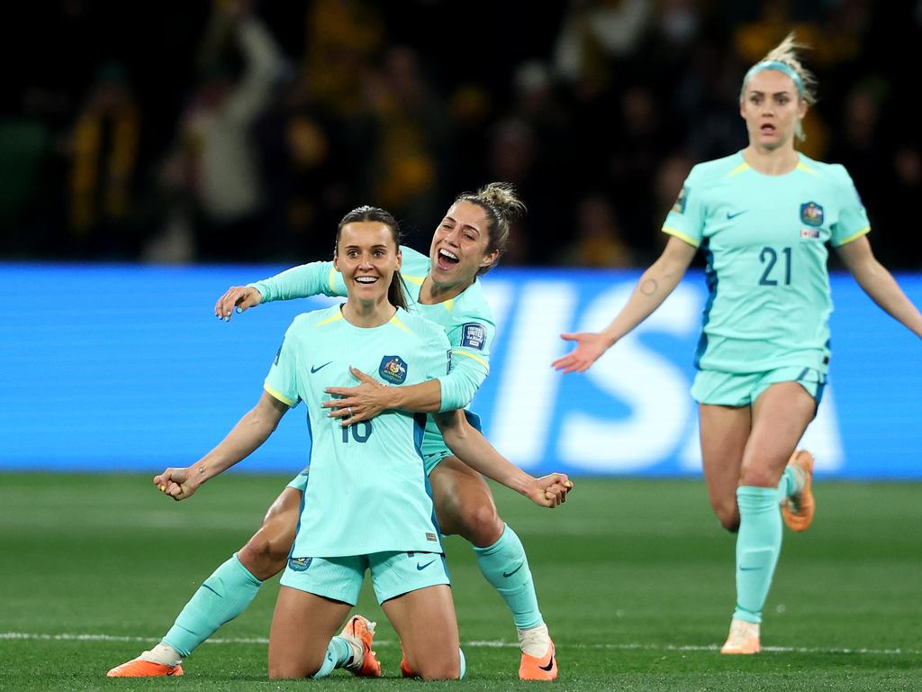 Hayley Raso celebrates scoring for Australia. Picture Getty Images