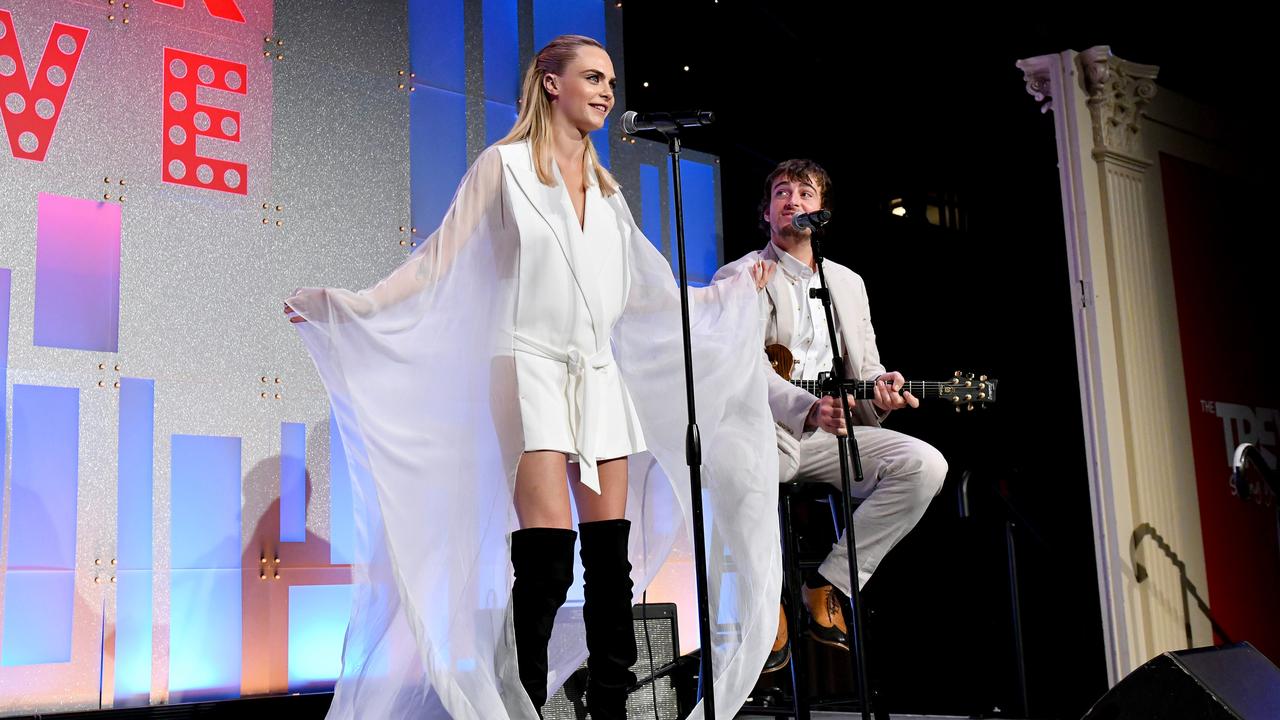 Delevingne onstage at the gala. Picture: Craig Barritt/Getty Images for The Trevor Project