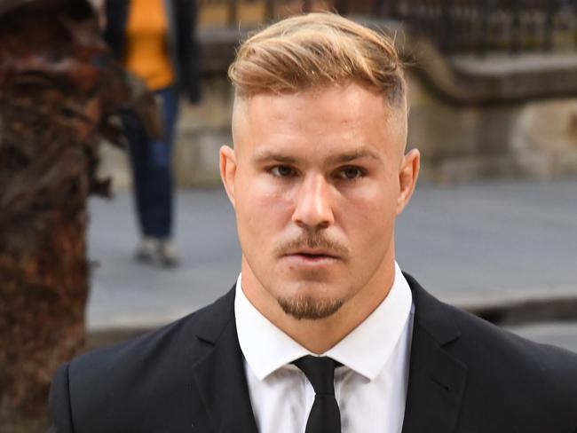 Jack De Belin arrives at the NSW Federal Court in Sydney, Monday, April 15, 2019. Jack de Belin is challenging the NRL's no-fault stand down policy after he was charged with sexual assault in December. (AAP Image/Peter Rae) NO ARCHIVING