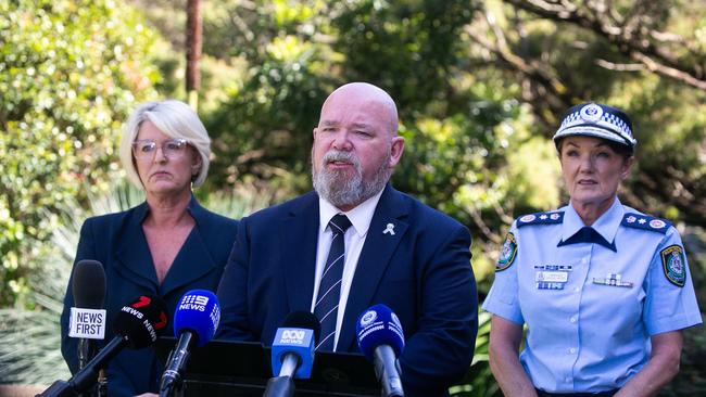 (Left to right) Minister for Police and Counter-terrorism; Yasmin Catley, President of the Police Association of NSW, Kevin Morton and Commissioner of the New South Wales Police Force, Karen Webb announced the historic pay rise on Tuesday morning. Picture: Newswire / Gaye Gerard