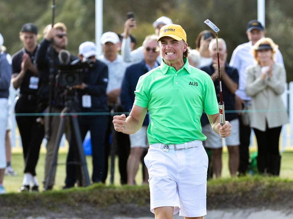 Jasper Stubbs celebrates winning the 2023 Asia-Pacific Amateur Championship Picture: AAC.