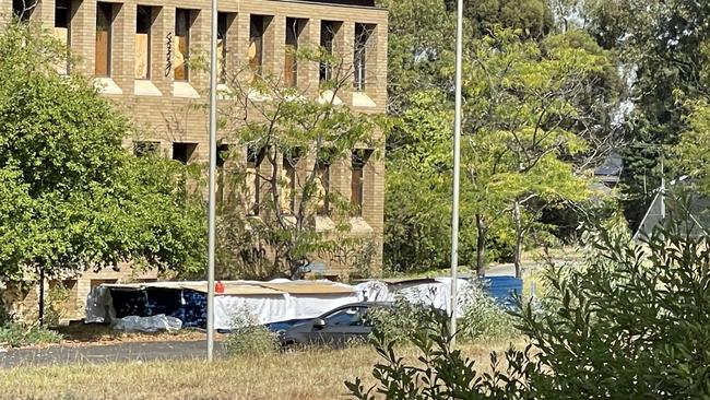 A potential makeshift shelter outside the abandoned ARRB headquarters on Burwood Highway, Vermont South on March 15, 2023. Picture: Kiel Egging.