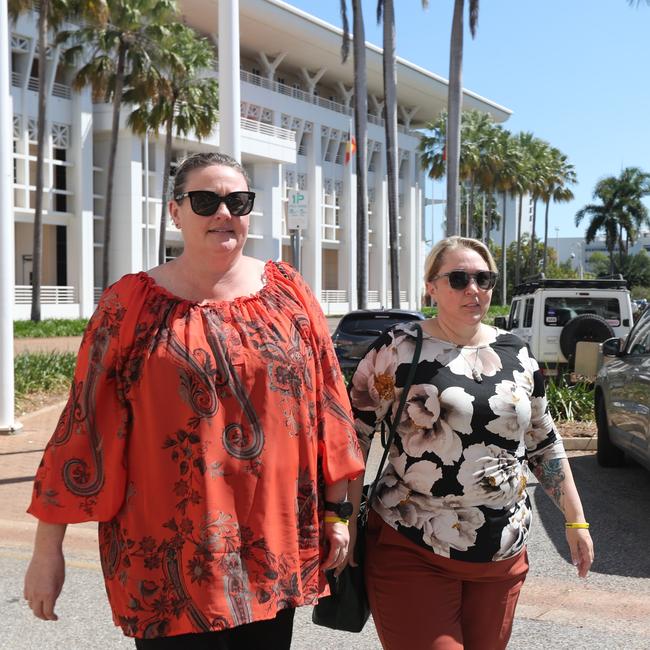 Declan Laverty's mother Samara Laverty, right, returning to the Supreme Court in Darwin on the final day of evidence in the Keith Kerinauia murder trial, on Tuesday June 18. Picture: Zizi Averill