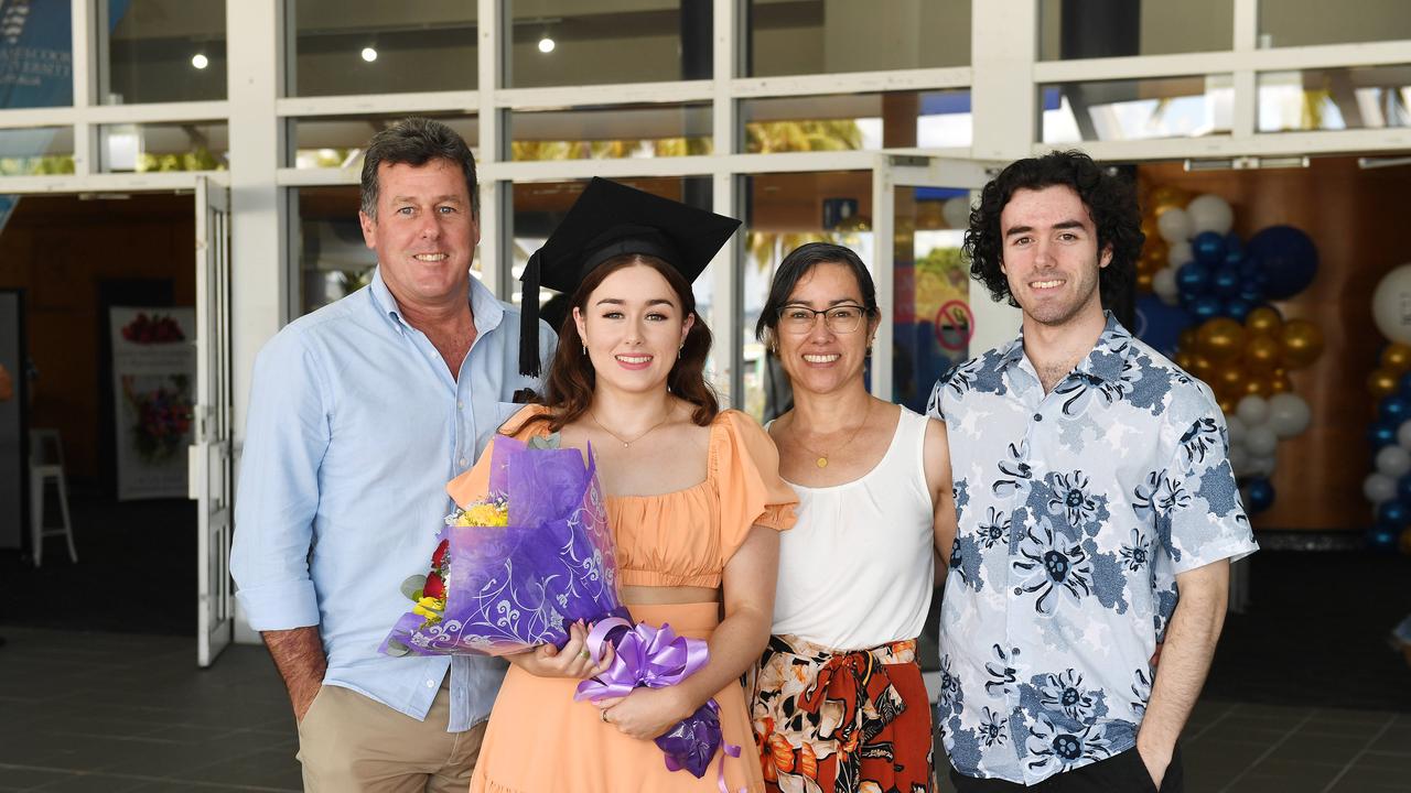 Brian, Breanna, Sharon and Nicolas Benedetti at the James Cook University 2023 Graduation. Picture: Shae Beplate.