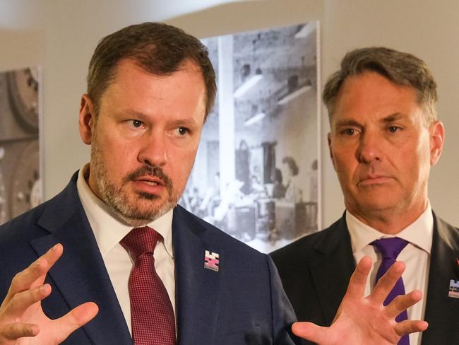 Industry and science minister Ed Husic (left) and deputy prime minister Richard Marles at the AI Safety Summit at Bletchley Park, the scene of the famous WW2 codebreakers on November 2, 2023. Picture: Jacquelin Magnay