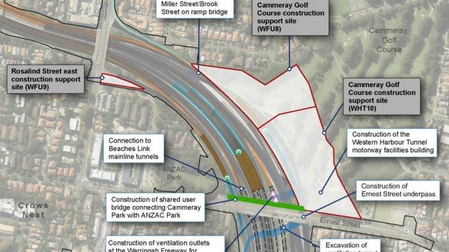 A photo showing which parts of the golf course will be permanently acquired.