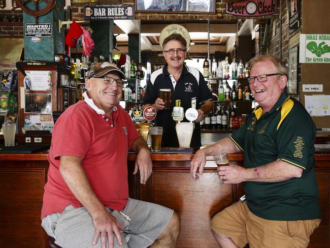 Mark Burgess, Publican Danny Miles and Dennis Stokes at the Bells Hotel, Woolloomooloo. Picture: Justin Lloyd