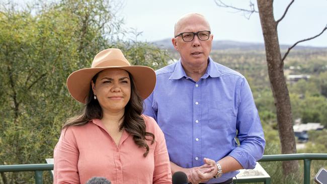 Senator Jacinta Price and Peter Dutton on Anzac Hill, Alice Springs this week. Picture: Liam Mendes