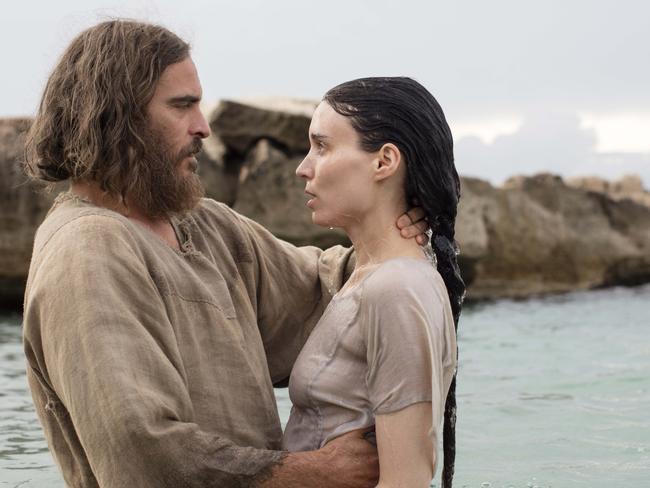 Joaquin Phoenix as Jesus and Rooney Mara as Mary in a scene from film Mary Magdalene. Picture: Supplied