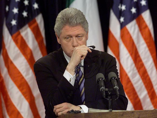 In this photo taken on March 5, 1999 former US President Bill Clinton pauses a moment while being asked about former White House intern Monica Lewinsky. Picture: AFP