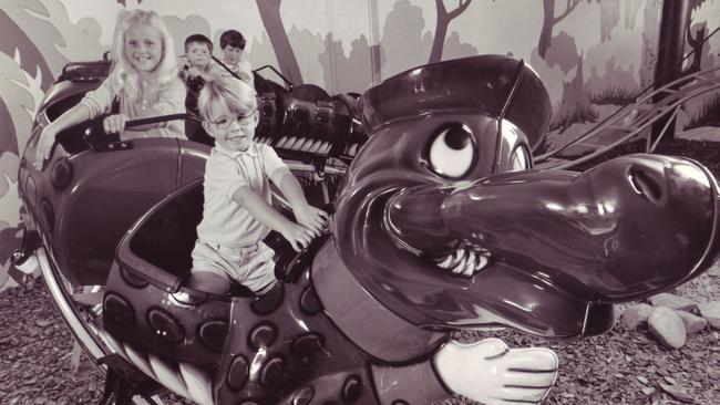 Melinda Murphy and Joshua Dunmore riding on Grundy's Entertainment Centres Go Gator roller coaster, January 12, 1987.